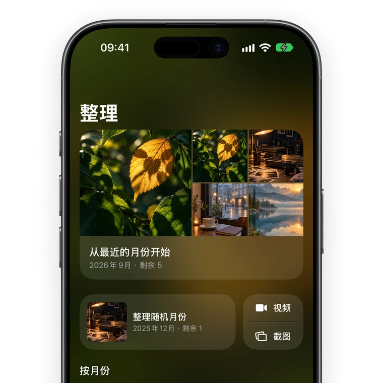 iPhone 上半屏特写：按月整理首页